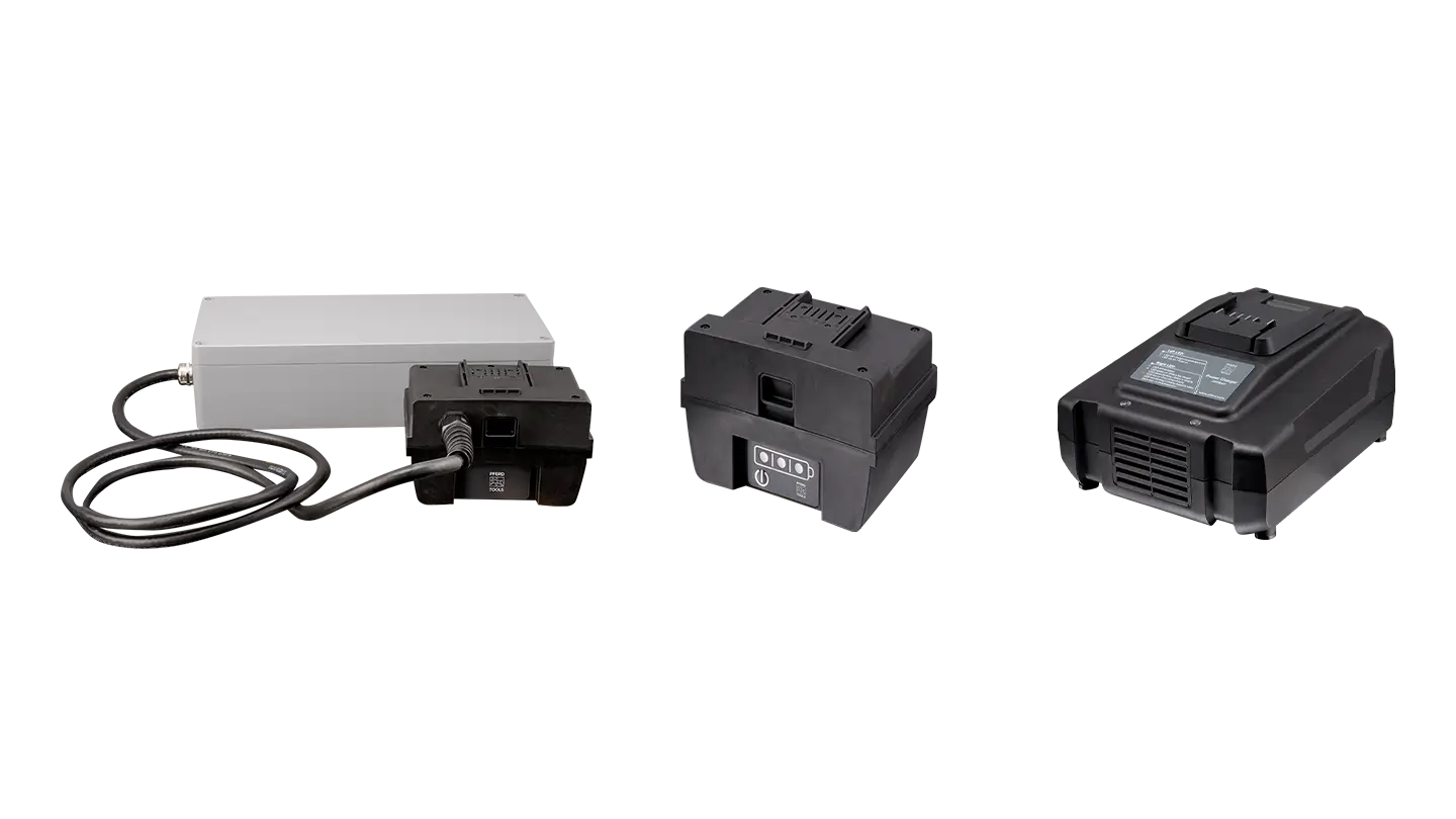 The RCK drive system: Power supply unit, battery and fast charger